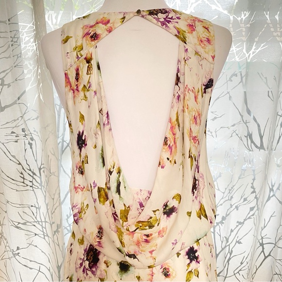 HAUTE HIPPIE SILK FLORAL PRINT SLEEVELESS DRAPED OPEN BACK HIGH LOW DRESS - Picture 7 of 11